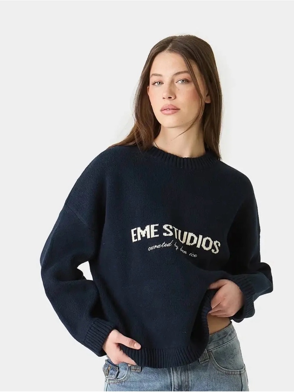 Eme Studios Navy Crewneck Logo Sweater Small